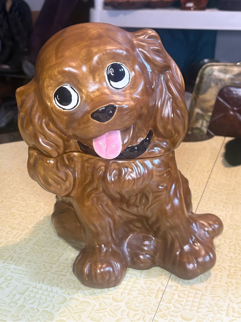 Vintage Brown Ceramic Dog Cookie Jar - Decorative Pet Treat Storage